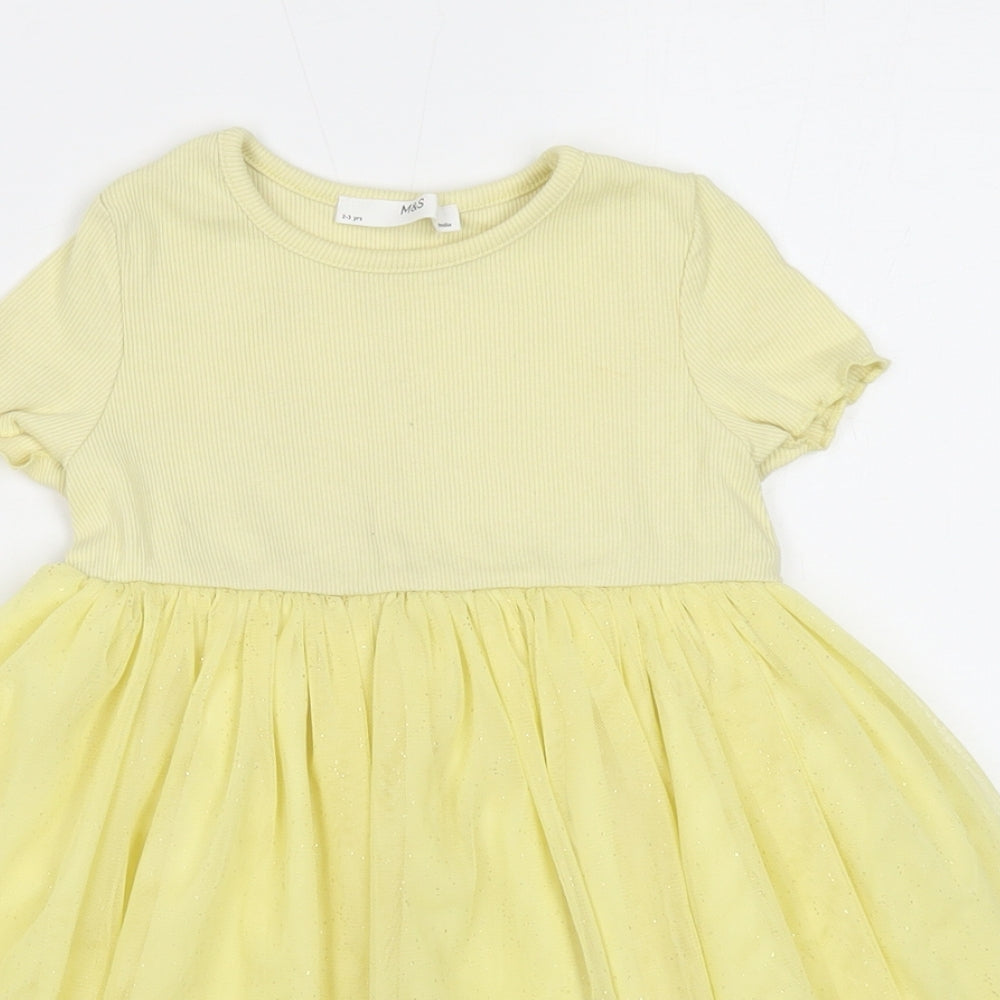 Marks and Spencer Girls Yellow Polyester A-Line Size 2-3 Years Round Neck Pullover