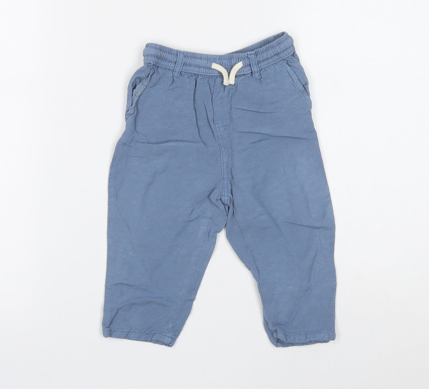 Zara Boys Blue Linen Jogger Trousers Size 12-18 Months Drawstring