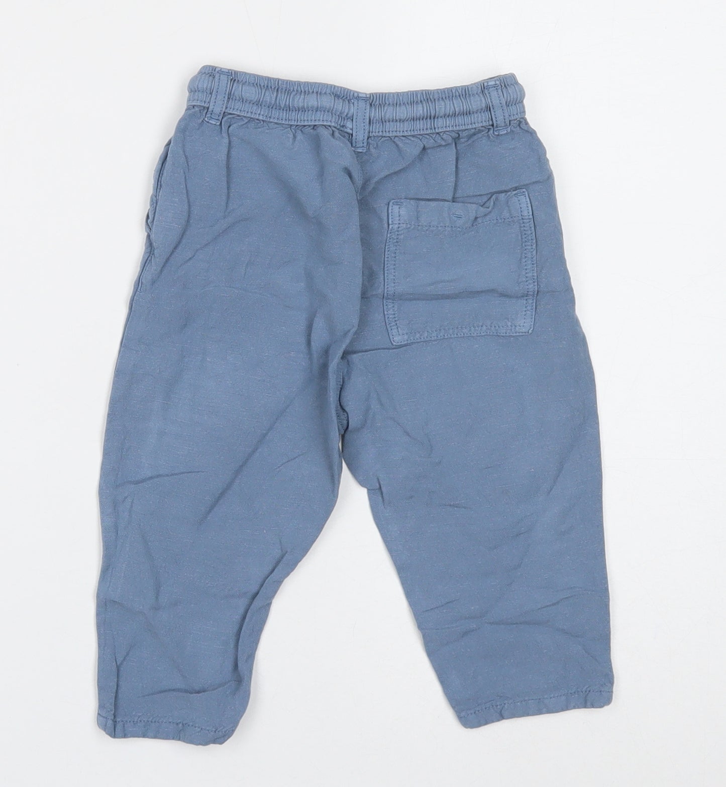 Zara Boys Blue Linen Jogger Trousers Size 12-18 Months Drawstring
