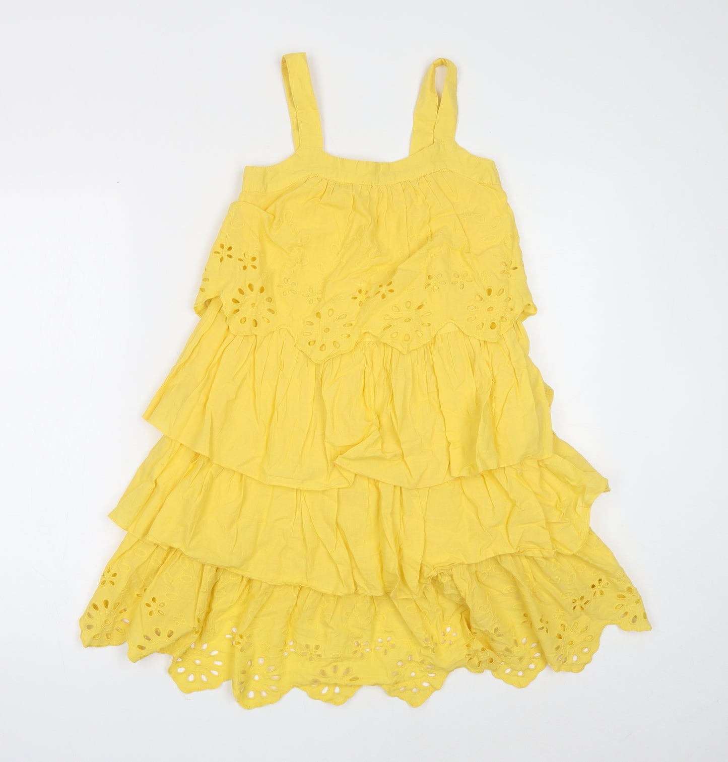 Monsoon Girls Yellow Cotton A-Line Size 10 Years Square Neck Pullover
