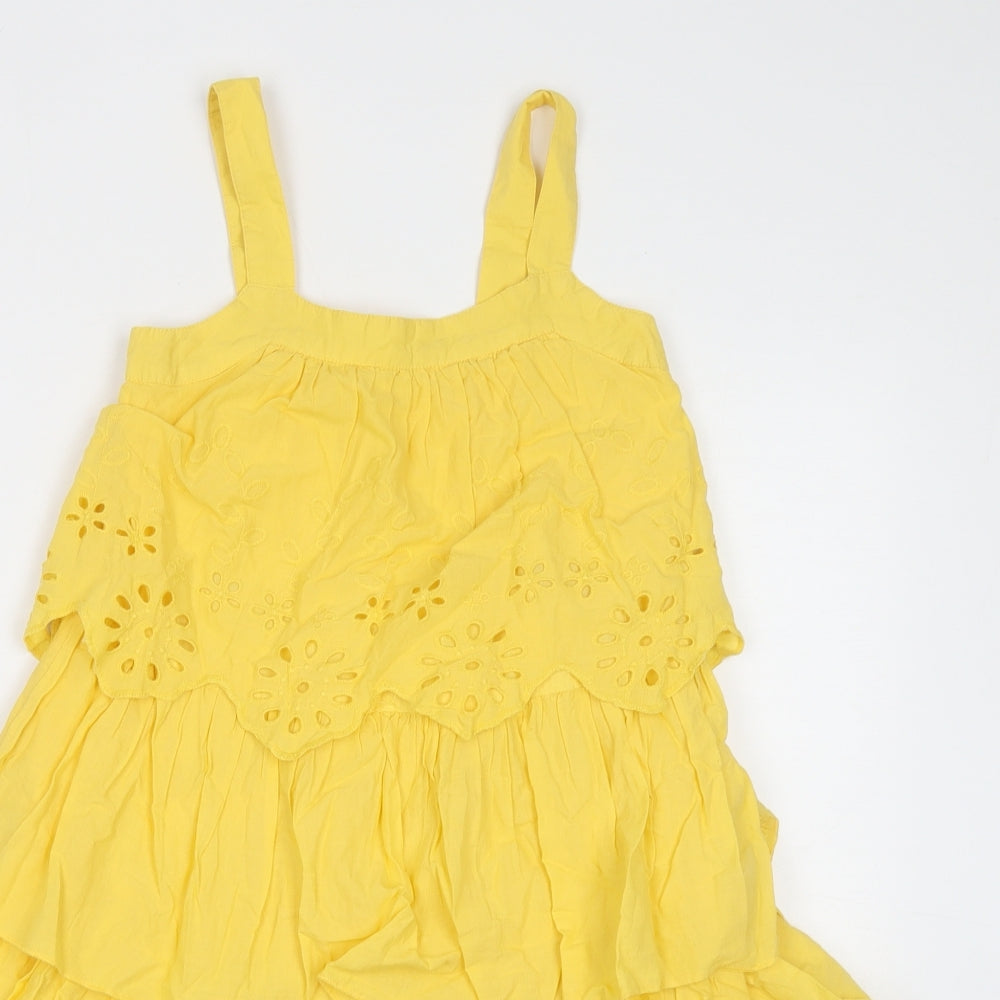 Monsoon Girls Yellow Cotton A-Line Size 10 Years Square Neck Pullover
