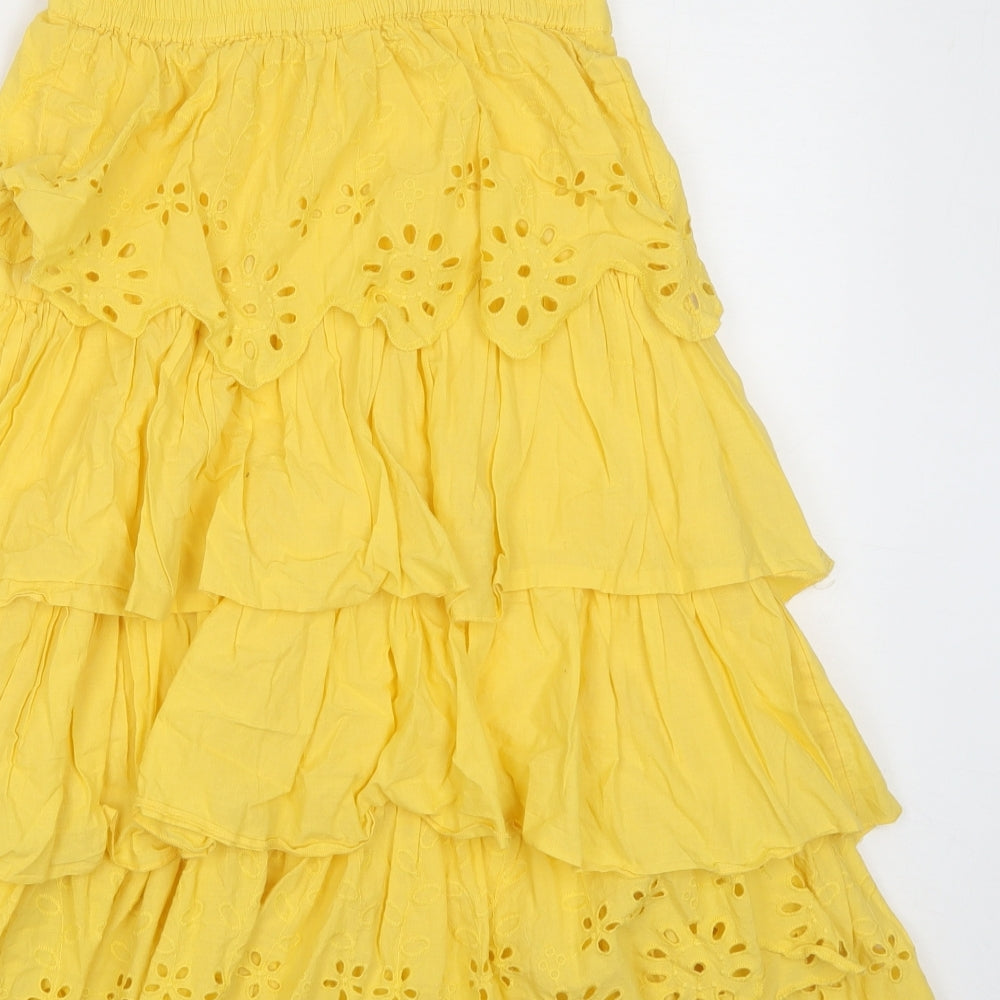 Monsoon Girls Yellow Cotton A-Line Size 10 Years Square Neck Pullover