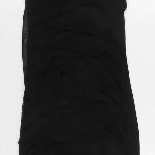 PRETTYLITTLETHING Womens Black Polyester Mini Size 10 Square Neck Pullover