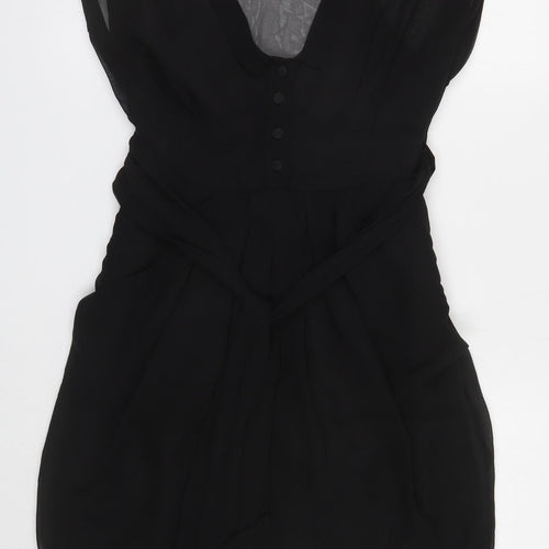 Atmosphere Womens Black Polyester A-Line Size 8 V-Neck Button