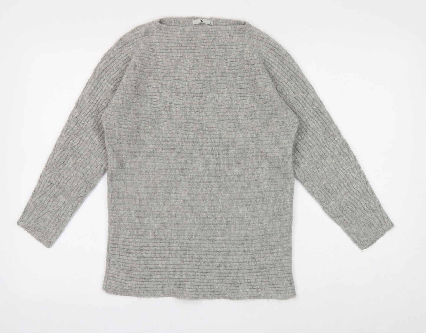 TU Womens Grey Round Neck Acrylic Pullover Jumper Size 12