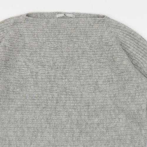 TU Womens Grey Round Neck Acrylic Pullover Jumper Size 12