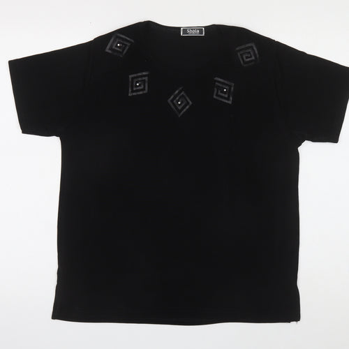 Shola Womens Black Polyester Basic T-Shirt Size S Round Neck