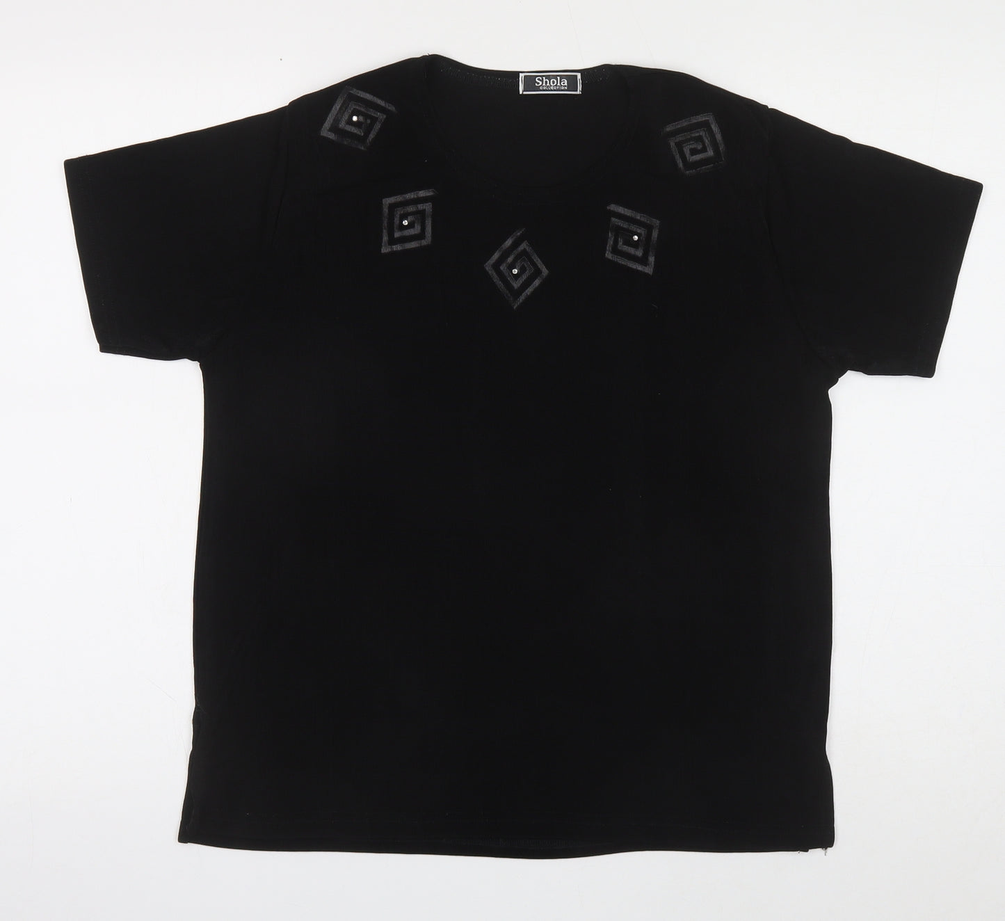Shola Womens Black Polyester Basic T-Shirt Size S Round Neck