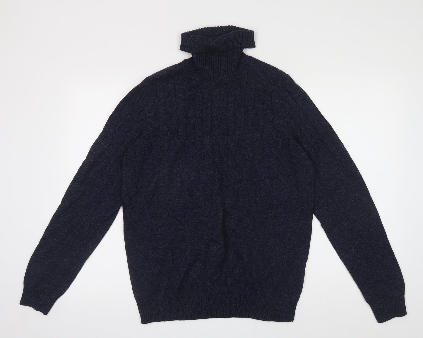 Marks and Spencer Mens Blue Roll Neck Polyamide Pullover Jumper Size M