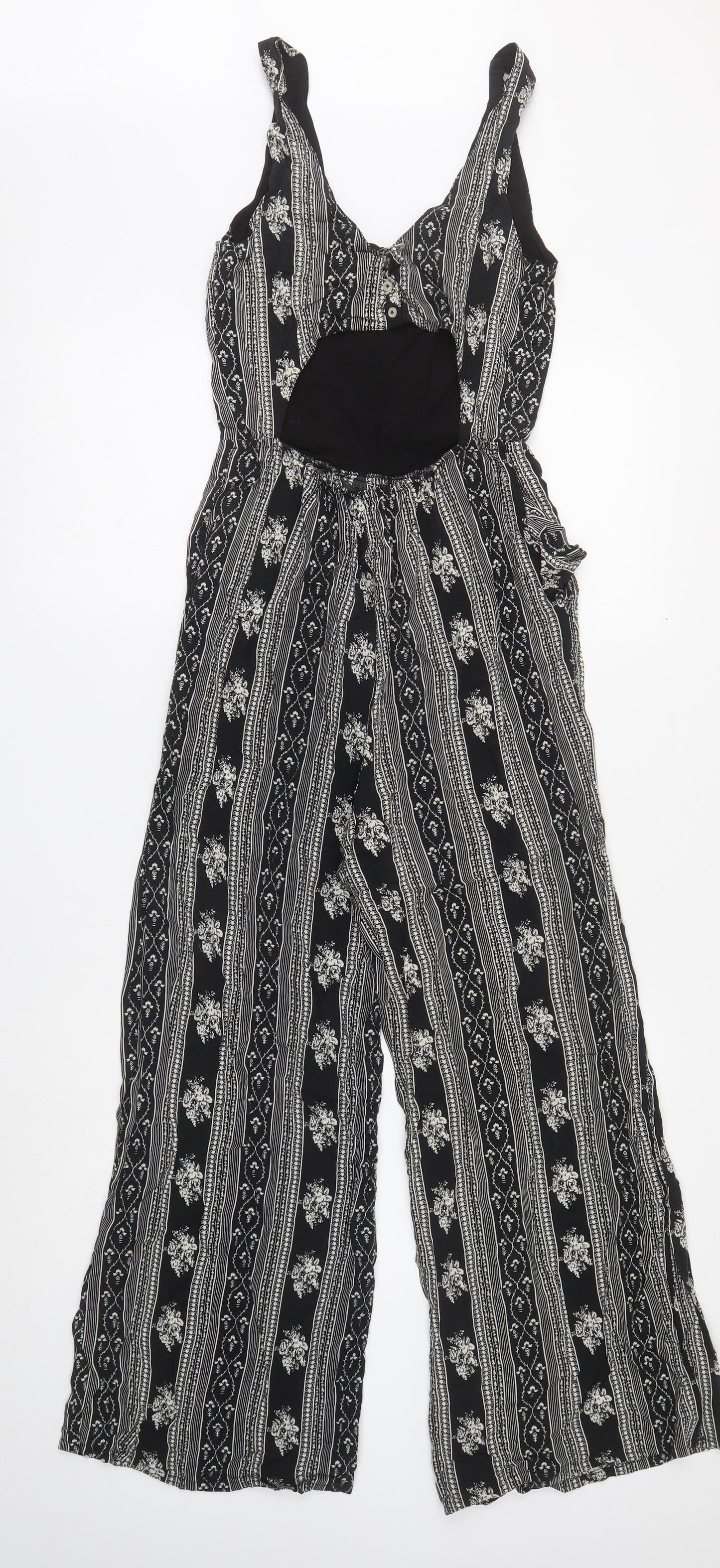 FOREVER 21 Womens Black Geometric Viscose Jumpsuit One-Piece Size S Button