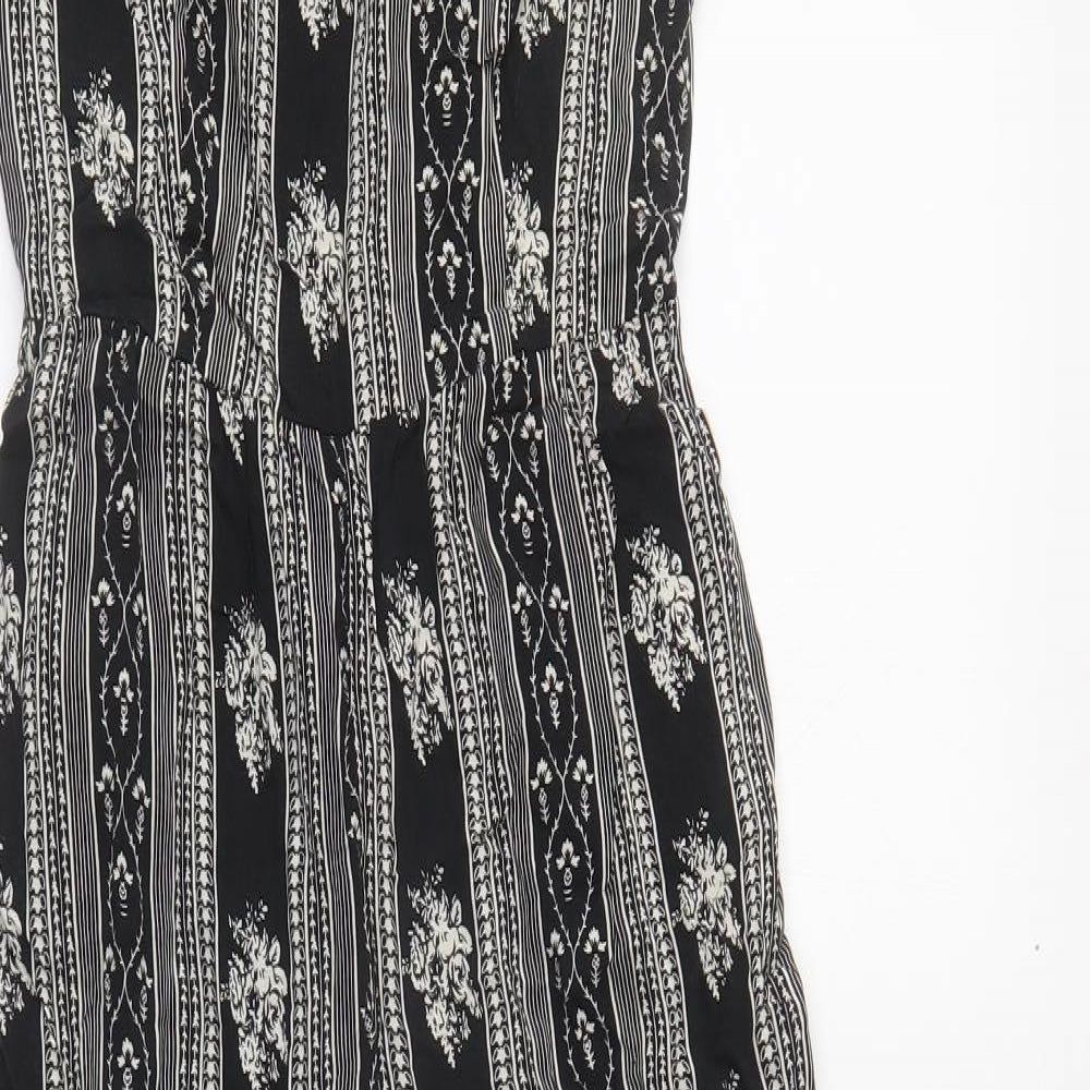 FOREVER 21 Womens Black Geometric Viscose Jumpsuit One-Piece Size S Button