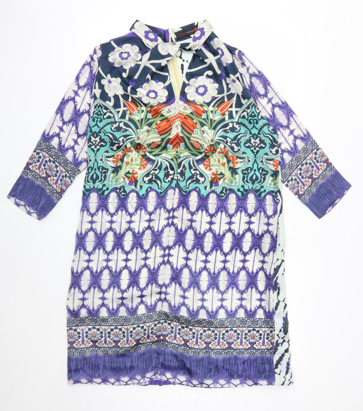 Khaadi Khaas Womens Multicoloured Geometric Polyester Kaftan Size 12 Mock Neck Zip