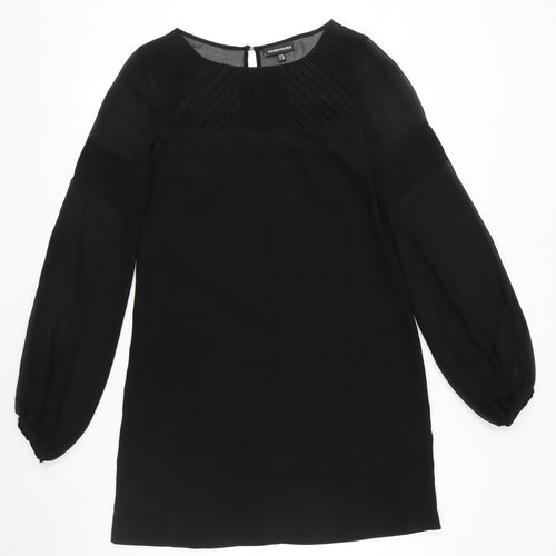 Warehouse Womens Black Polyester A-Line Size 10 Round Neck Button