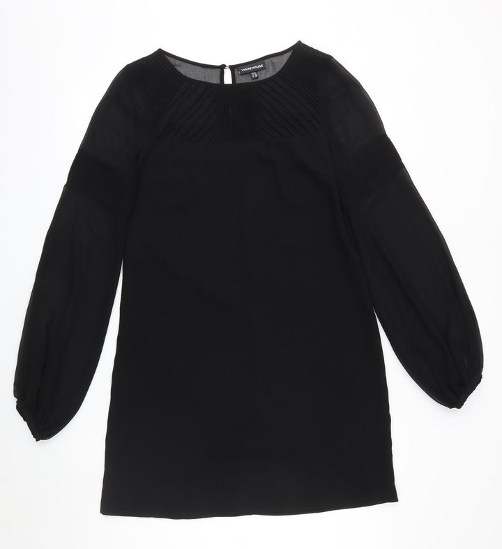 Warehouse Womens Black Polyester A-Line Size 10 Round Neck Button