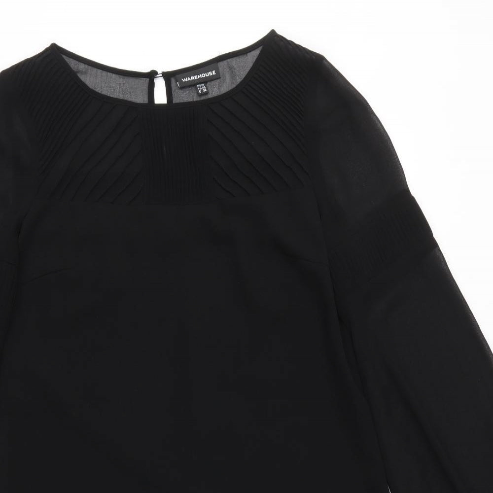 Warehouse Womens Black Polyester A-Line Size 10 Round Neck Button