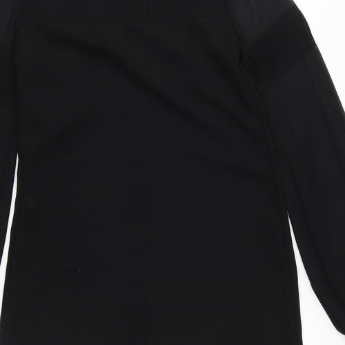 Warehouse Womens Black Polyester A-Line Size 10 Round Neck Button