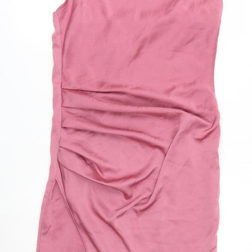 Amy & Clo Womens Pink Polyester Slip Dress Size M Square Neck Zip