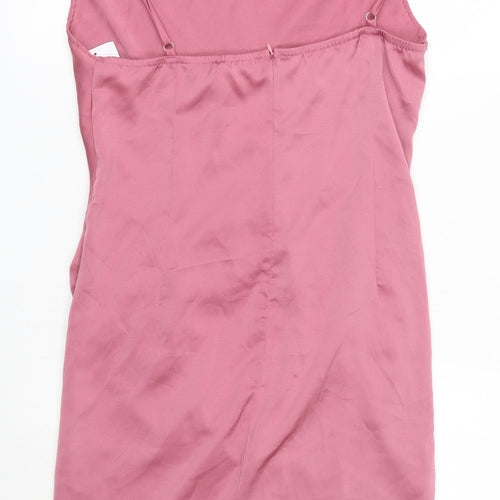 Amy & Clo Womens Pink Polyester Slip Dress Size M Square Neck Zip