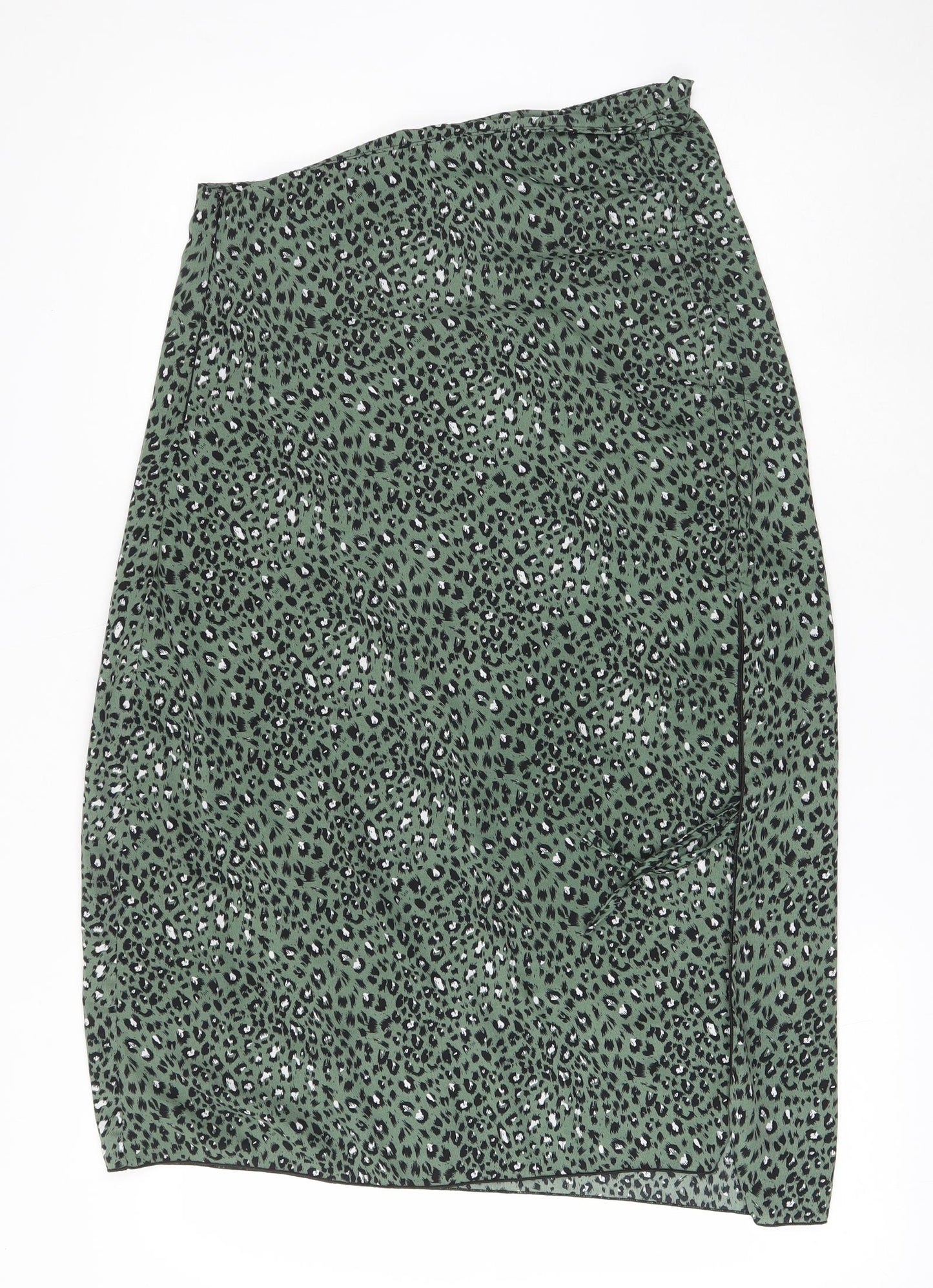 SheIn Womens Green Animal Print Polyester A-Line Skirt Size L Zip - Leopard Print