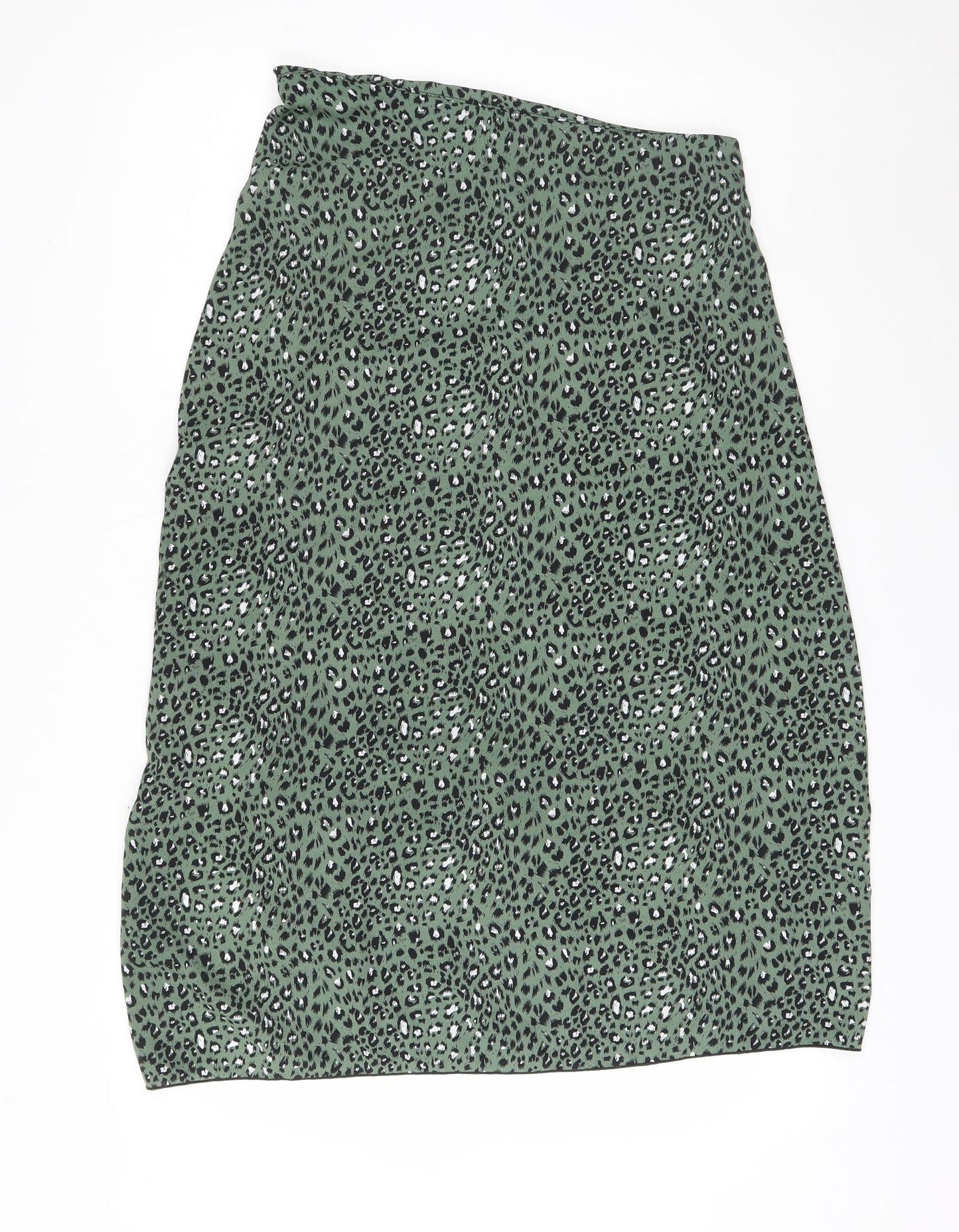 SheIn Womens Green Animal Print Polyester A-Line Skirt Size L Zip - Leopard Print