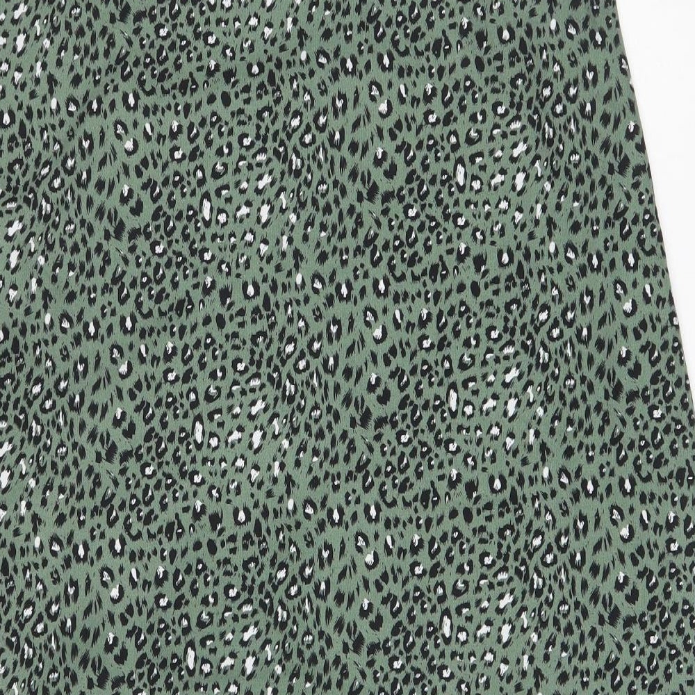 SheIn Womens Green Animal Print Polyester A-Line Skirt Size L Zip - Leopard Print