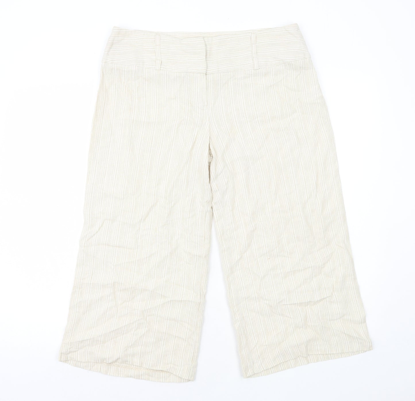 TU Womens Beige Striped Linen Trousers Size 14 Regular Zip