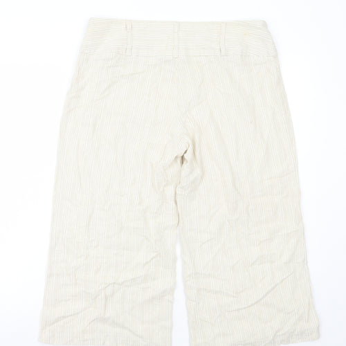 TU Womens Beige Striped Linen Trousers Size 14 Regular Zip