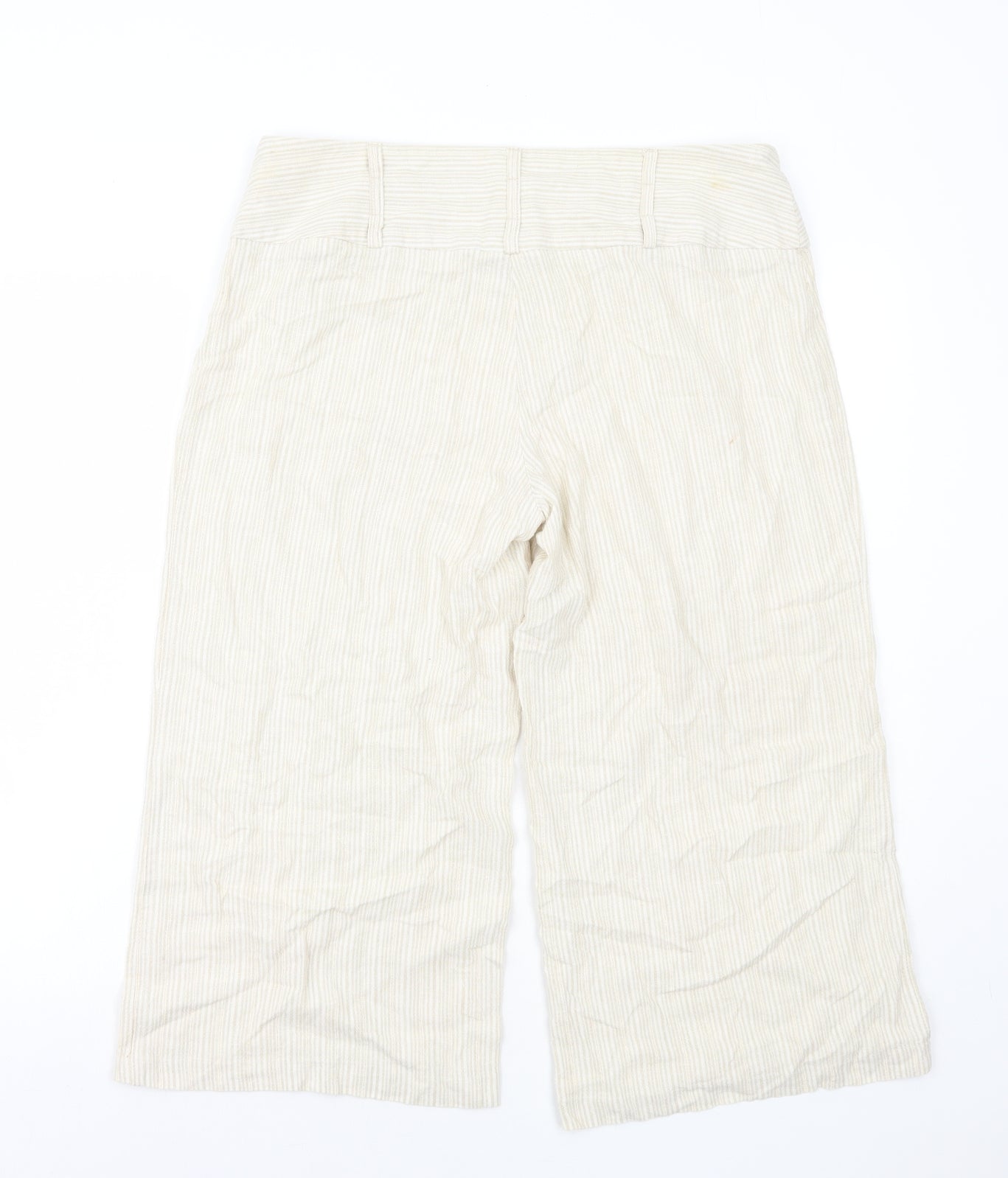 TU Womens Beige Striped Linen Trousers Size 14 Regular Zip