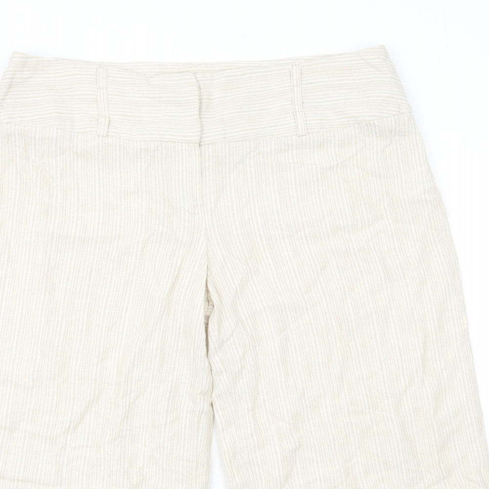 TU Womens Beige Striped Linen Trousers Size 14 Regular Zip