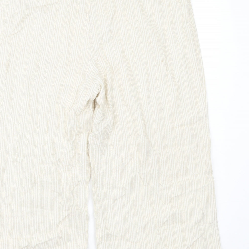 TU Womens Beige Striped Linen Trousers Size 14 Regular Zip