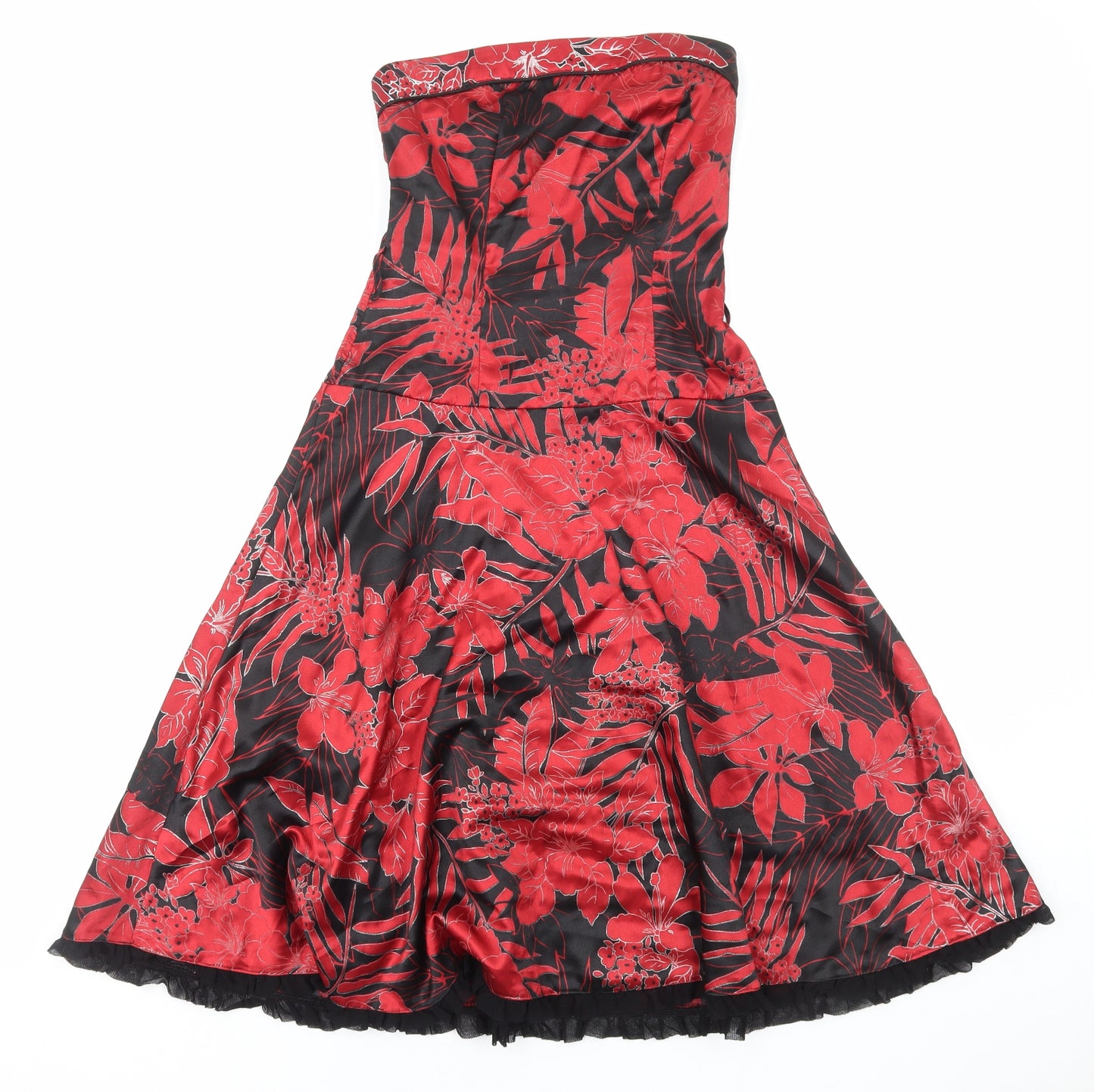 Jane Norman Womens Red Floral Polyester Fit & Flare Size 10 Off the Shoulder Zip