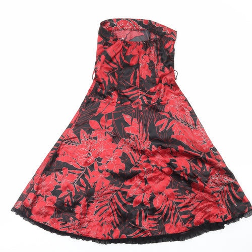 Jane Norman Womens Red Floral Polyester Fit & Flare Size 10 Off the Shoulder Zip