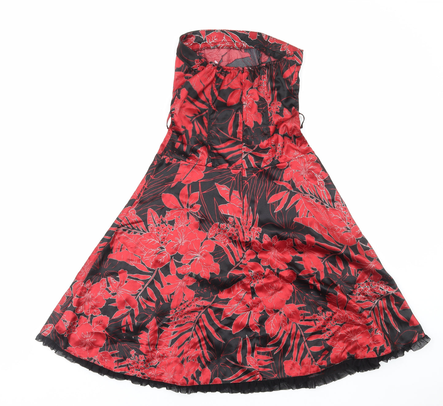 Jane Norman Womens Red Floral Polyester Fit & Flare Size 10 Off the Shoulder Zip