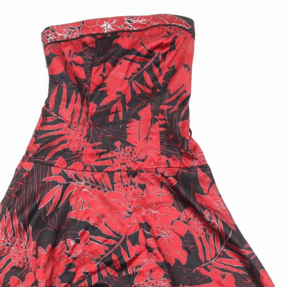 Jane Norman Womens Red Floral Polyester Fit & Flare Size 10 Off the Shoulder Zip