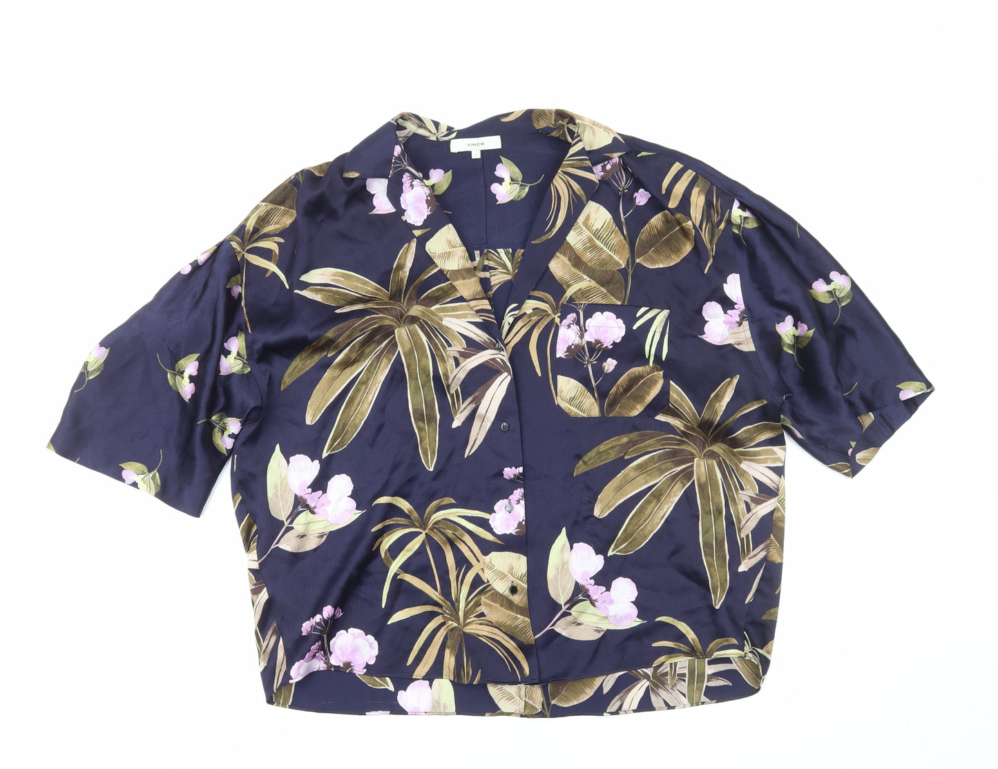 Vince Womens Blue Floral Polyester Basic Button-Up Size 8 Collared