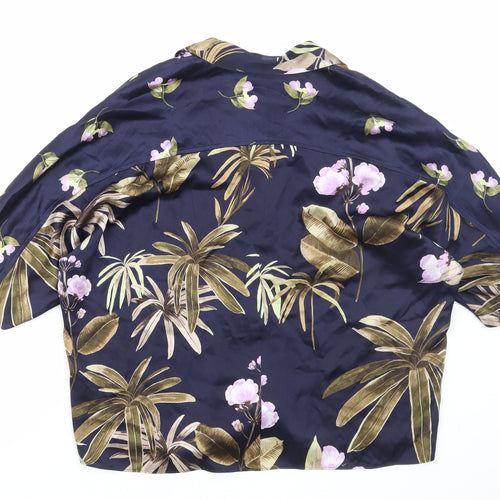 Vince Womens Blue Floral Polyester Basic Button-Up Size 8 Collared