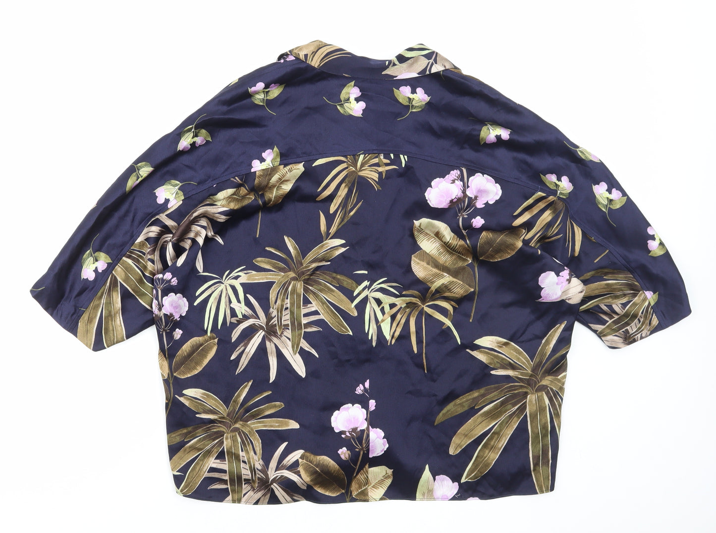Vince Womens Blue Floral Polyester Basic Button-Up Size 8 Collared