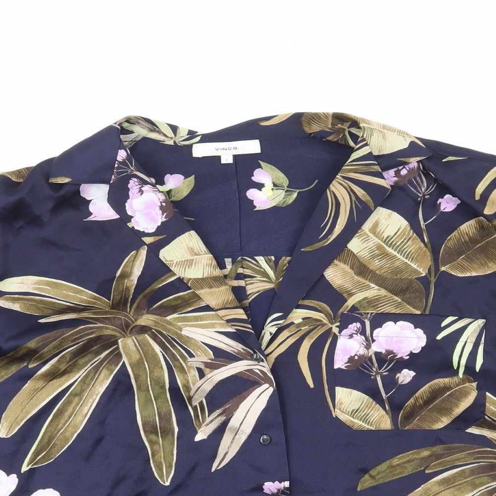 Vince Womens Blue Floral Polyester Basic Button-Up Size 8 Collared