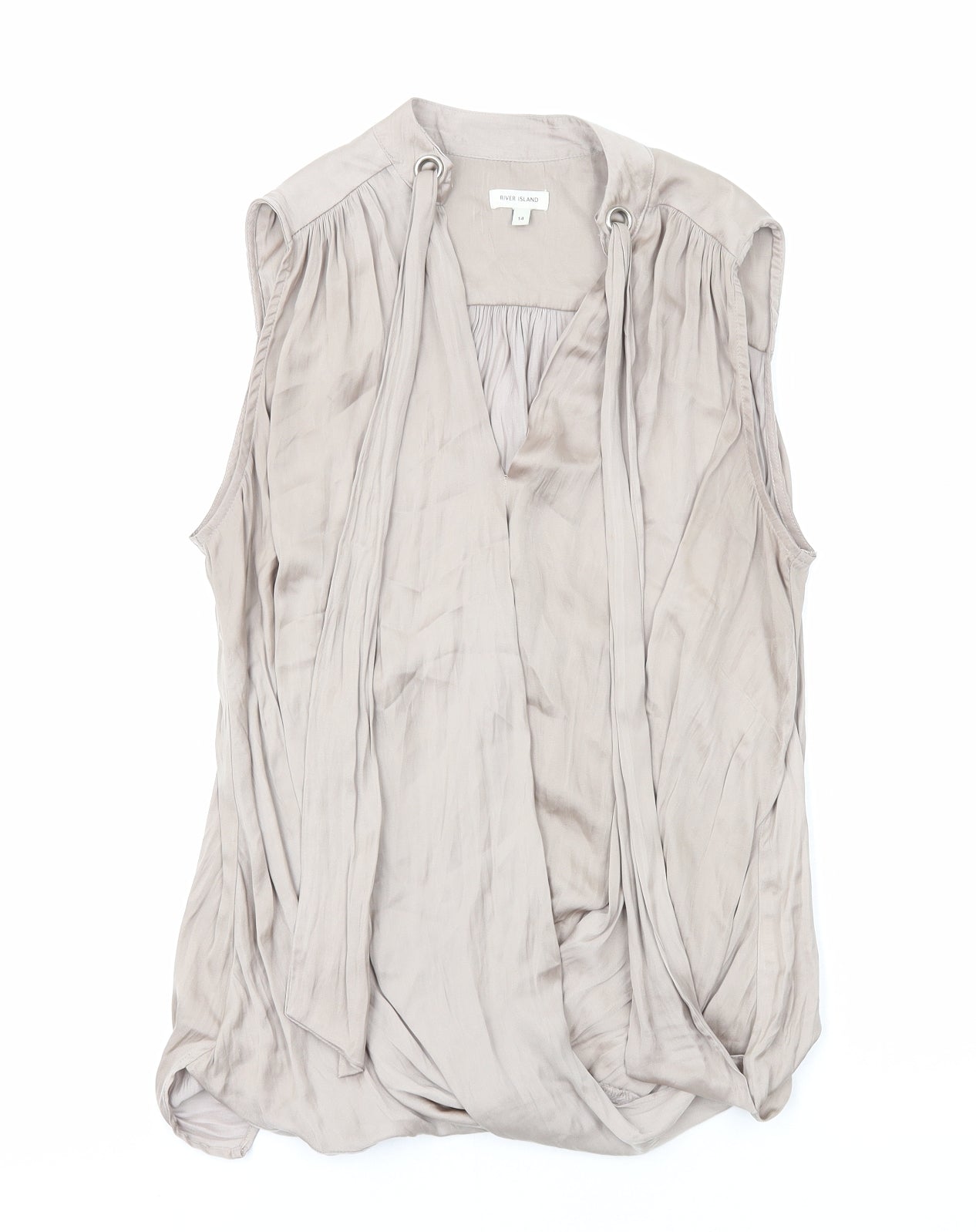 River Island Womens Brown Polyester Basic Blouse Size 14 V-Neck