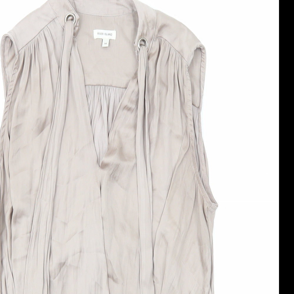 River Island Womens Brown Polyester Basic Blouse Size 14 V-Neck