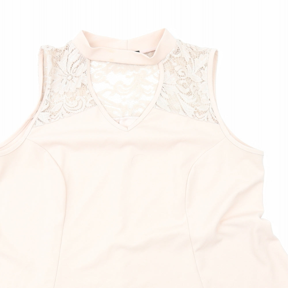 Yours Womens Pink Polyester A-Line Size 20 Round Neck Pullover - Lace Detail
