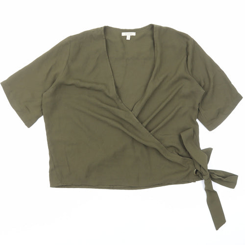 Etcetera Womens Green Polyester Wrap Blouse Size 4 V-Neck
