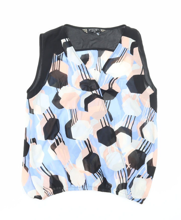 Principles Womens Multicoloured Geometric Polyester Basic Tank Size 14 V-Neck