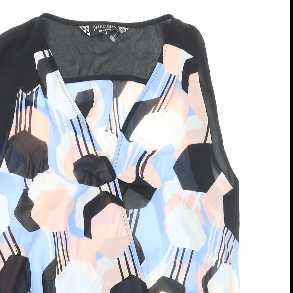 Principles Womens Multicoloured Geometric Polyester Basic Tank Size 14 V-Neck