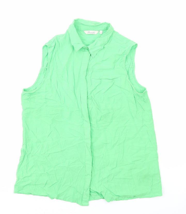 Peacocks Womens Green Viscose Basic Button-Up Size 14 Collared