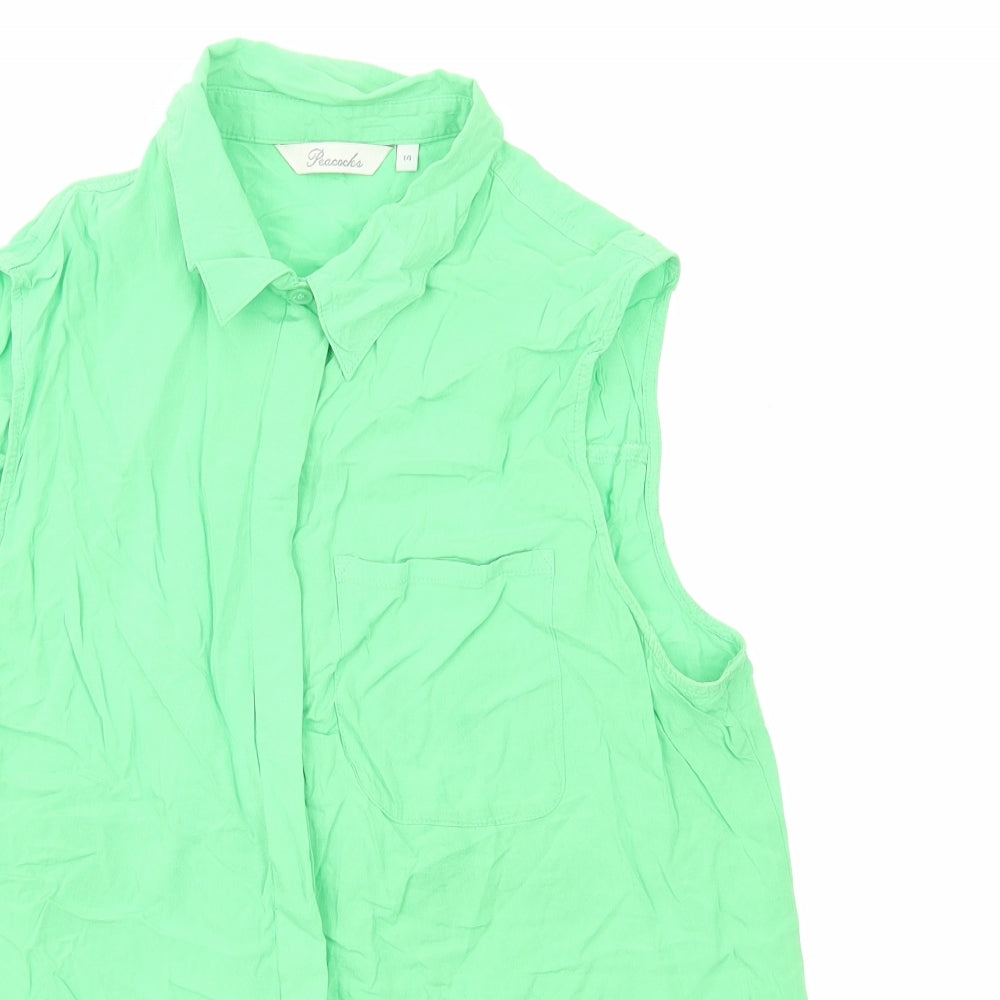 Peacocks Womens Green Viscose Basic Button-Up Size 14 Collared