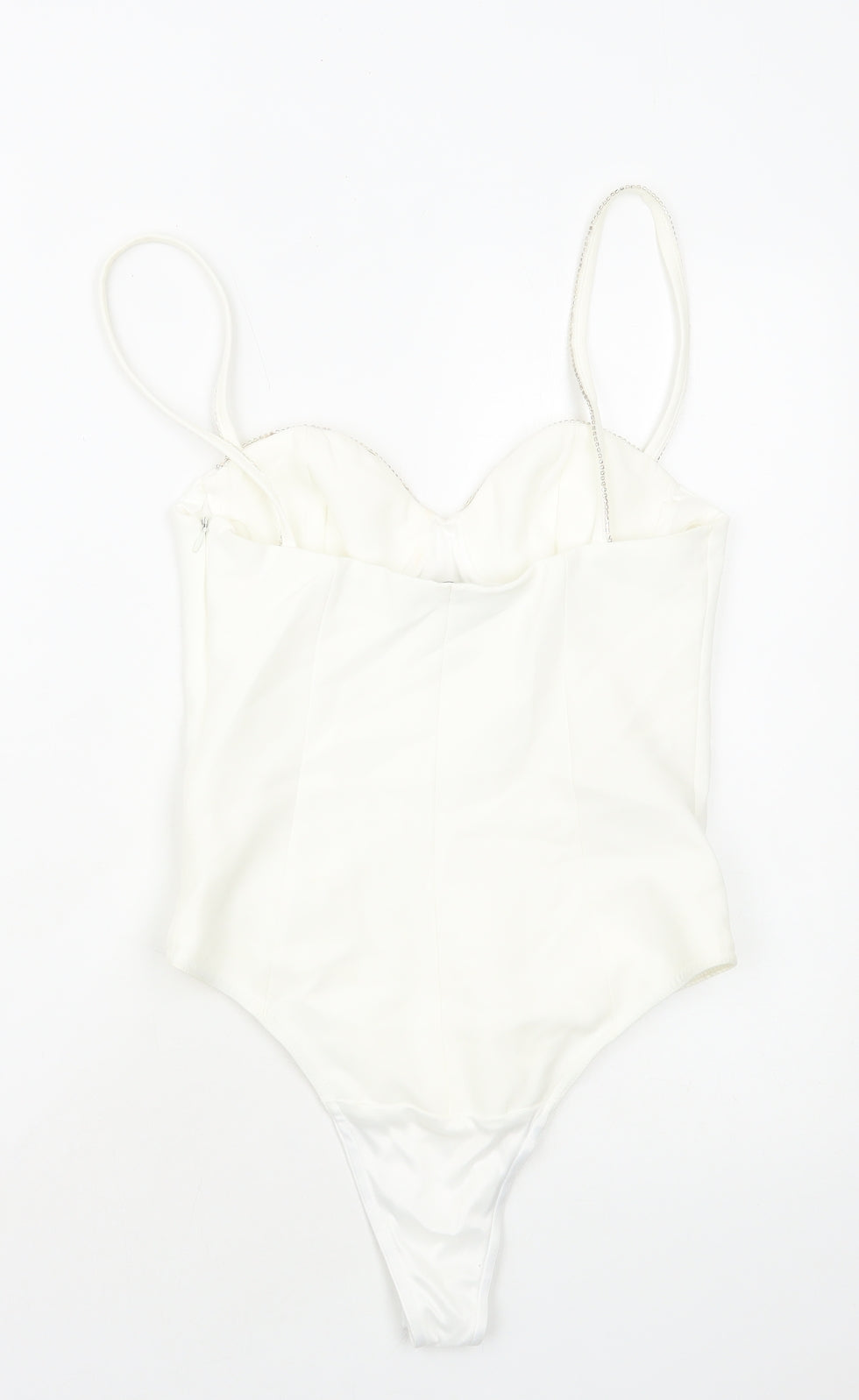 Zara Womens White Polyester Bodysuit One-Piece Size M Zip