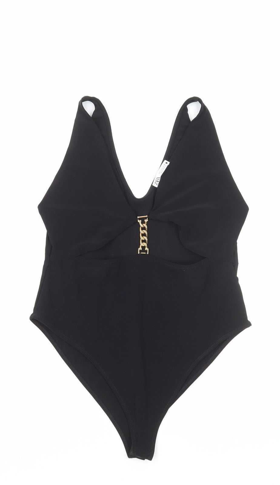 Zara Womens Black Polyester Bodysuit One-Piece Size L Snap
