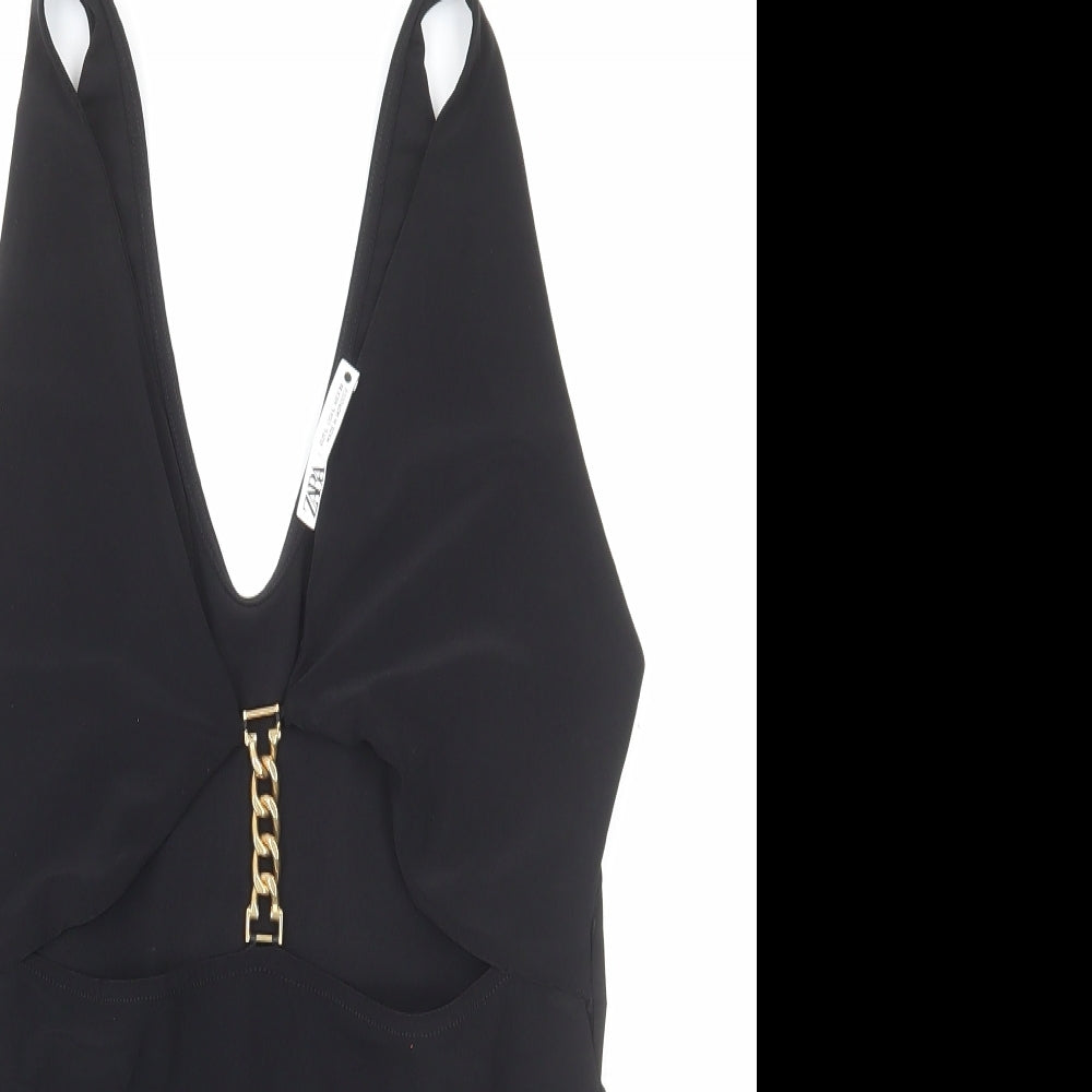 Zara Womens Black Polyester Bodysuit One-Piece Size L Snap