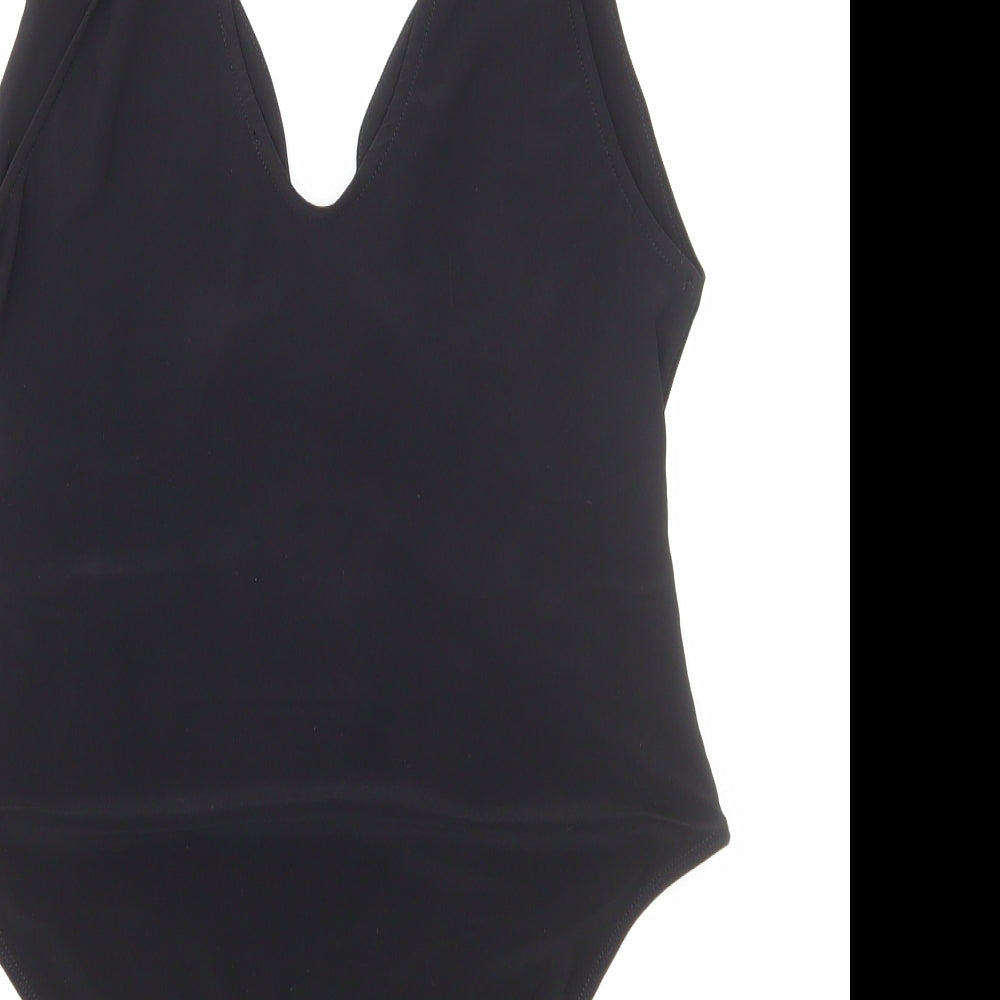 Zara Womens Black Polyester Bodysuit One-Piece Size L Snap